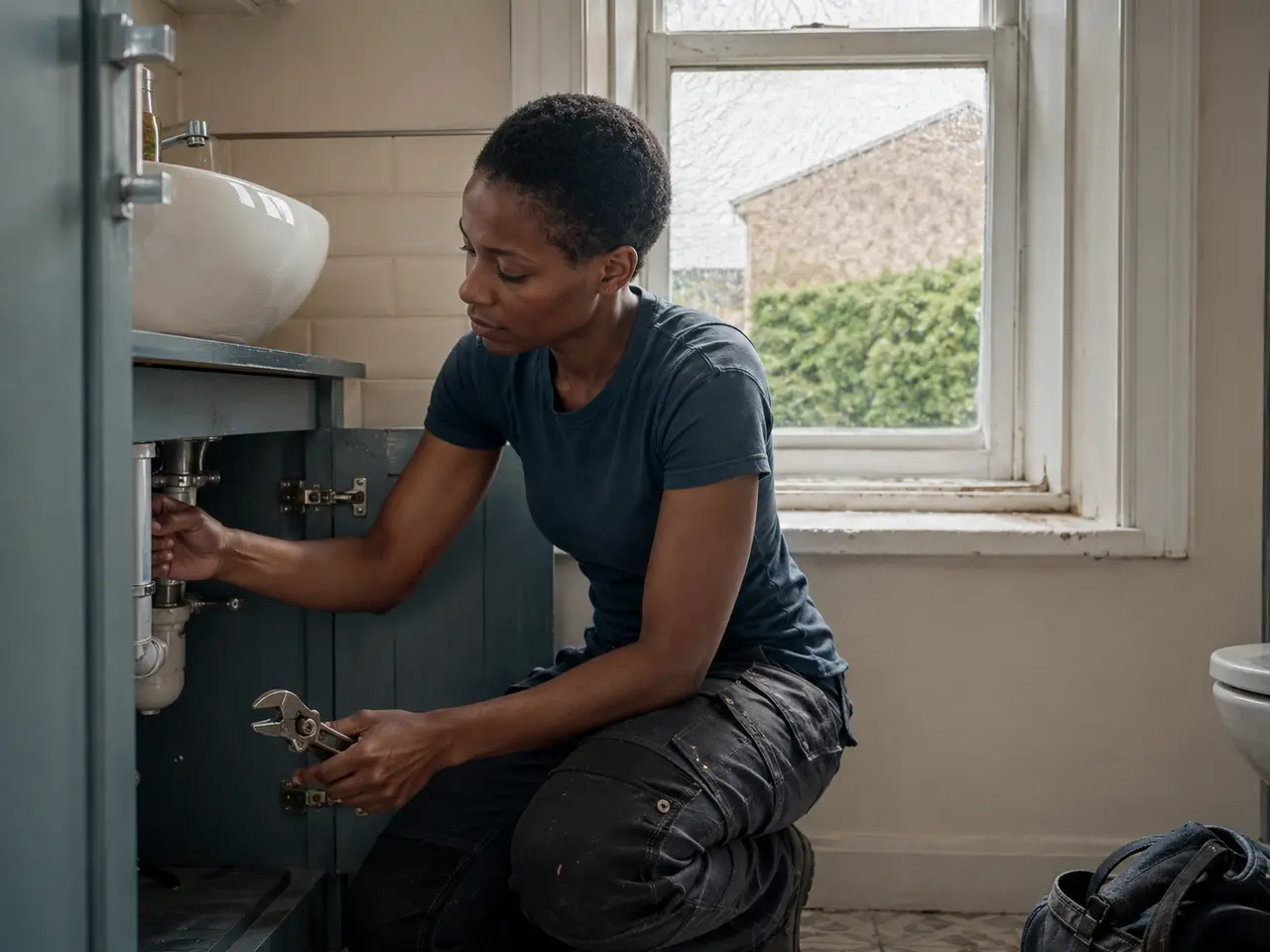Plumber checking pipe fittings in an Irish home