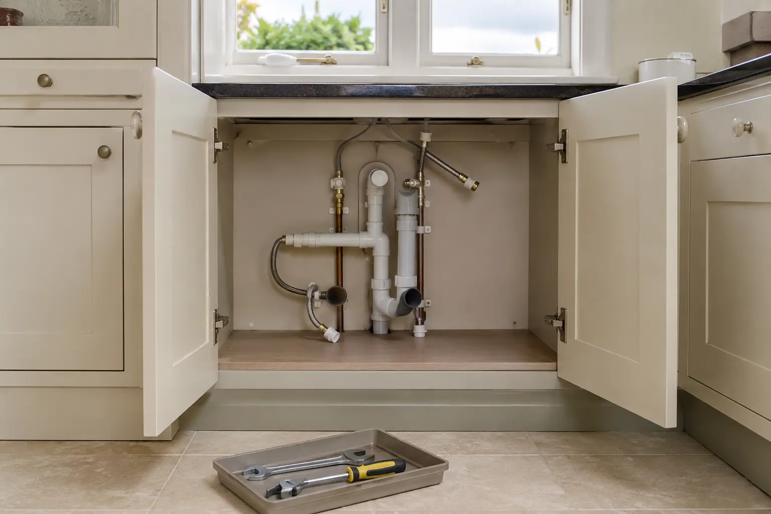 Plumber connecting heating pipework during a boiler installation