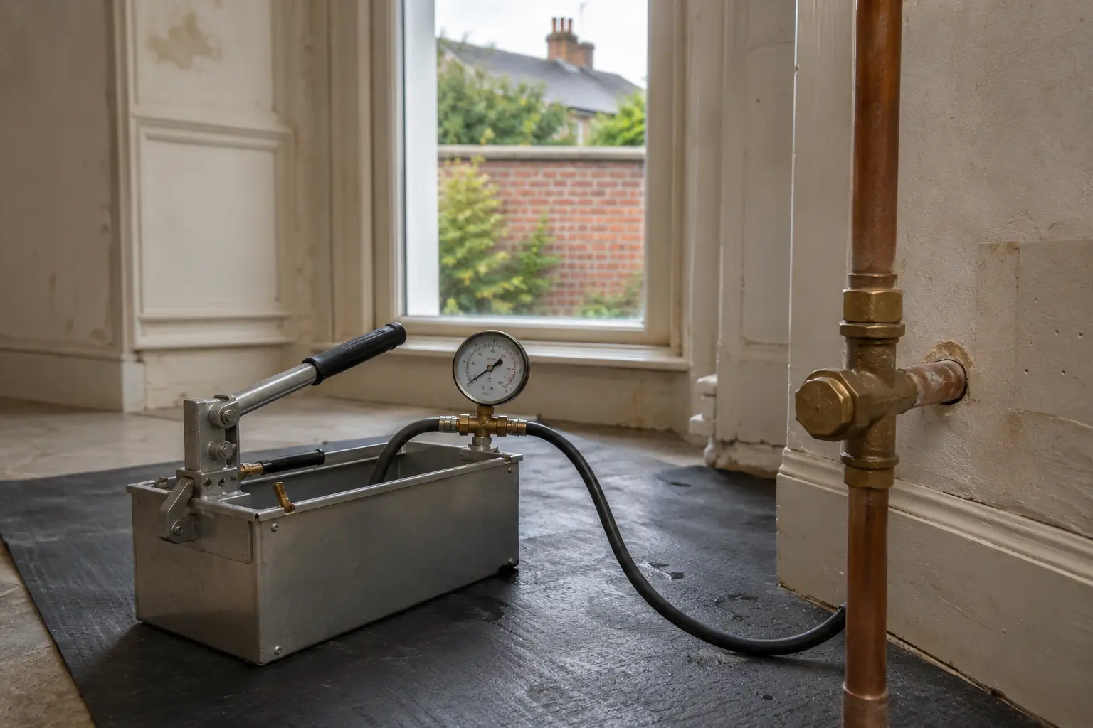 Heating engineer fitting pipework during a heat pump retrofit in Ireland